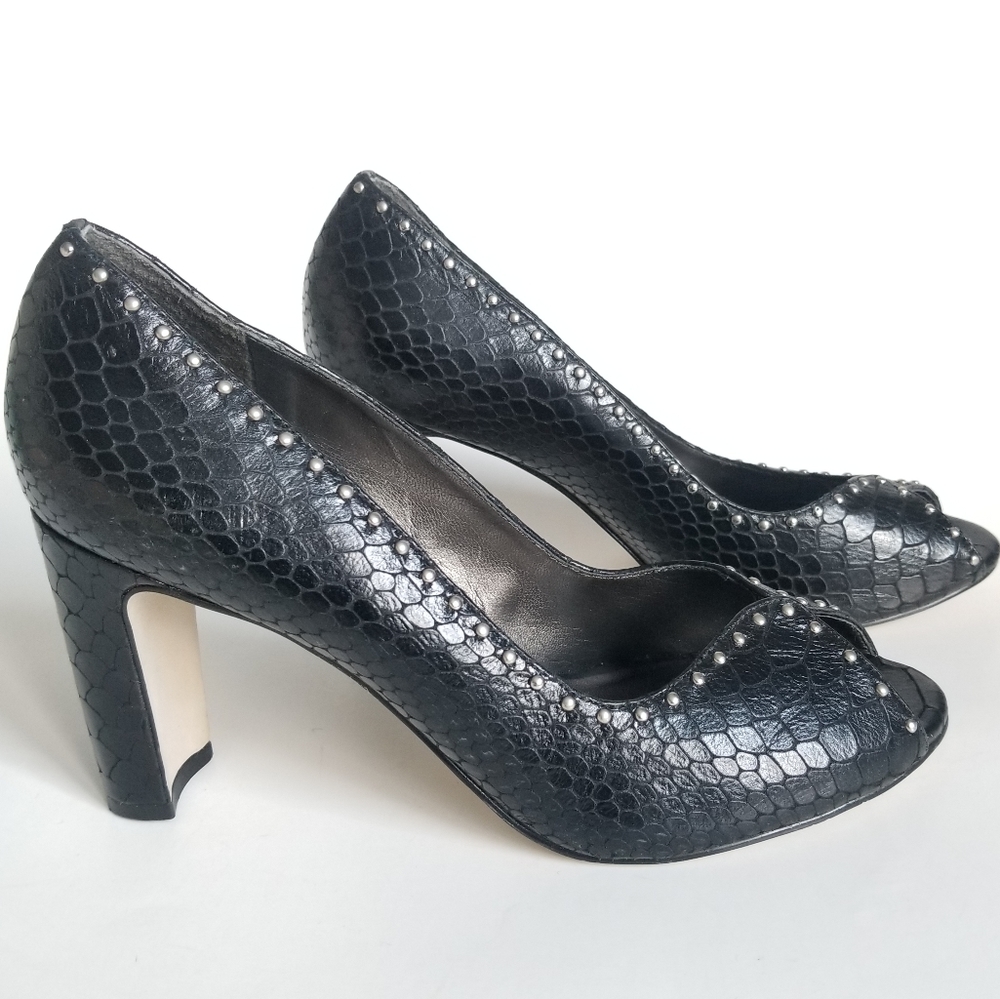 Talbots Black Textured Open Toe Heels, Size 8b - image 1